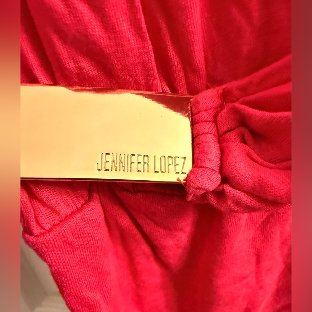 Jennifer Lopez Vibrant Pink Draped Blouse with gold name plate Size Medium - Picture 2 of 4